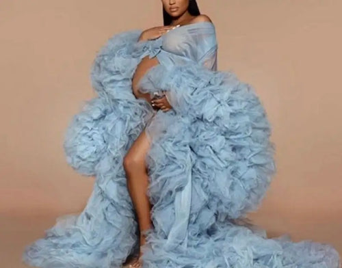 Load image into Gallery viewer, Ultimate Glamour: Extra Puffy Tulle Maternity Robe for Photoshoots
