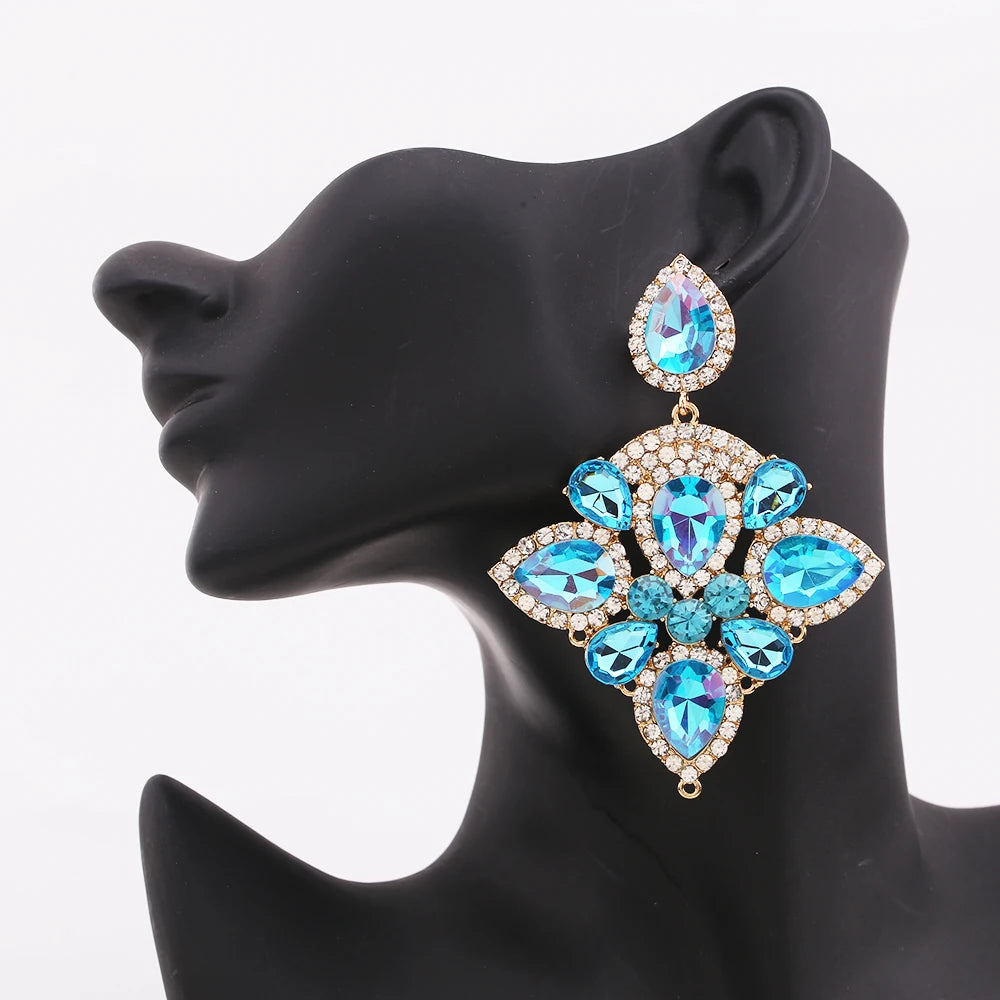 Boho Flower Tassel Earrings – Crystal Rhinestone Statement Jewelry for Women