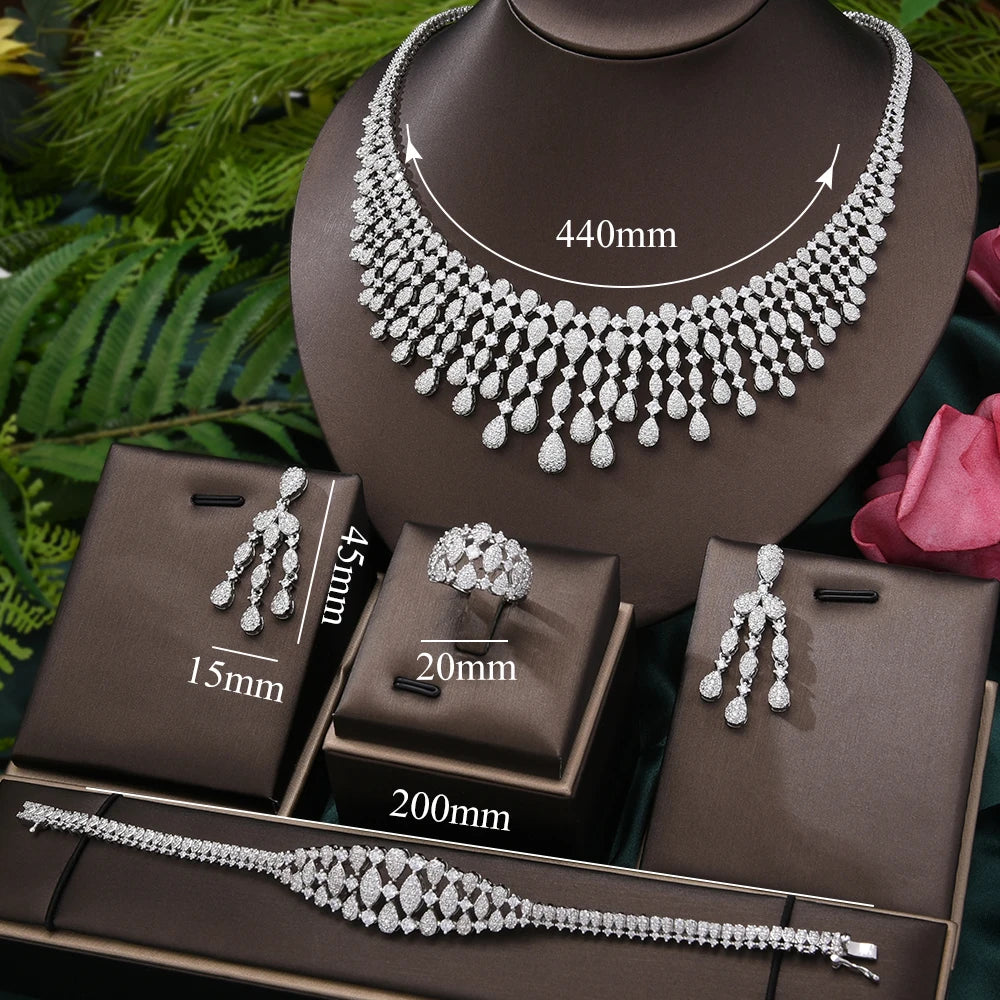 New Trendy 4PCS Full Micro CZ Luxury African Jewelry Set – Wedding Party Zircon Crystal Indian Necklace & Earrings for Women