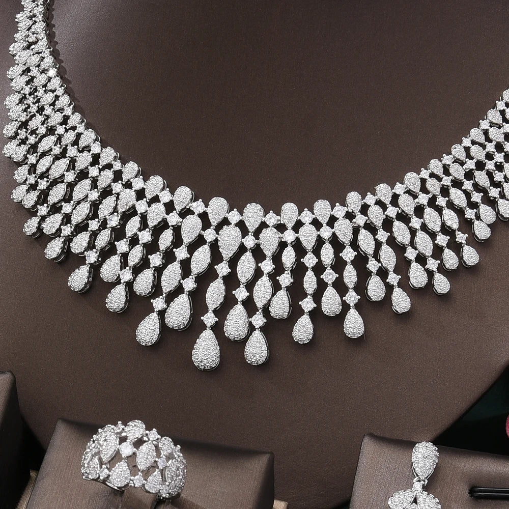 New Trendy 4PCS Full Micro CZ Luxury African Jewelry Set – Wedding Party Zircon Crystal Indian Necklace & Earrings for Women