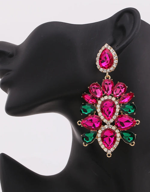 Load image into Gallery viewer, Boho Flower Tassel Earrings – Crystal Rhinestone Statement Jewelry for Women
