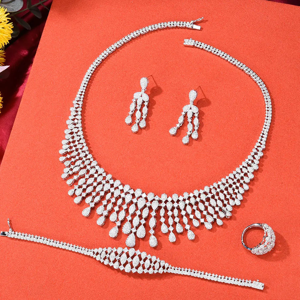 New Trendy 4PCS Full Micro CZ Luxury African Jewelry Set – Wedding Party Zircon Crystal Indian Necklace & Earrings for Women