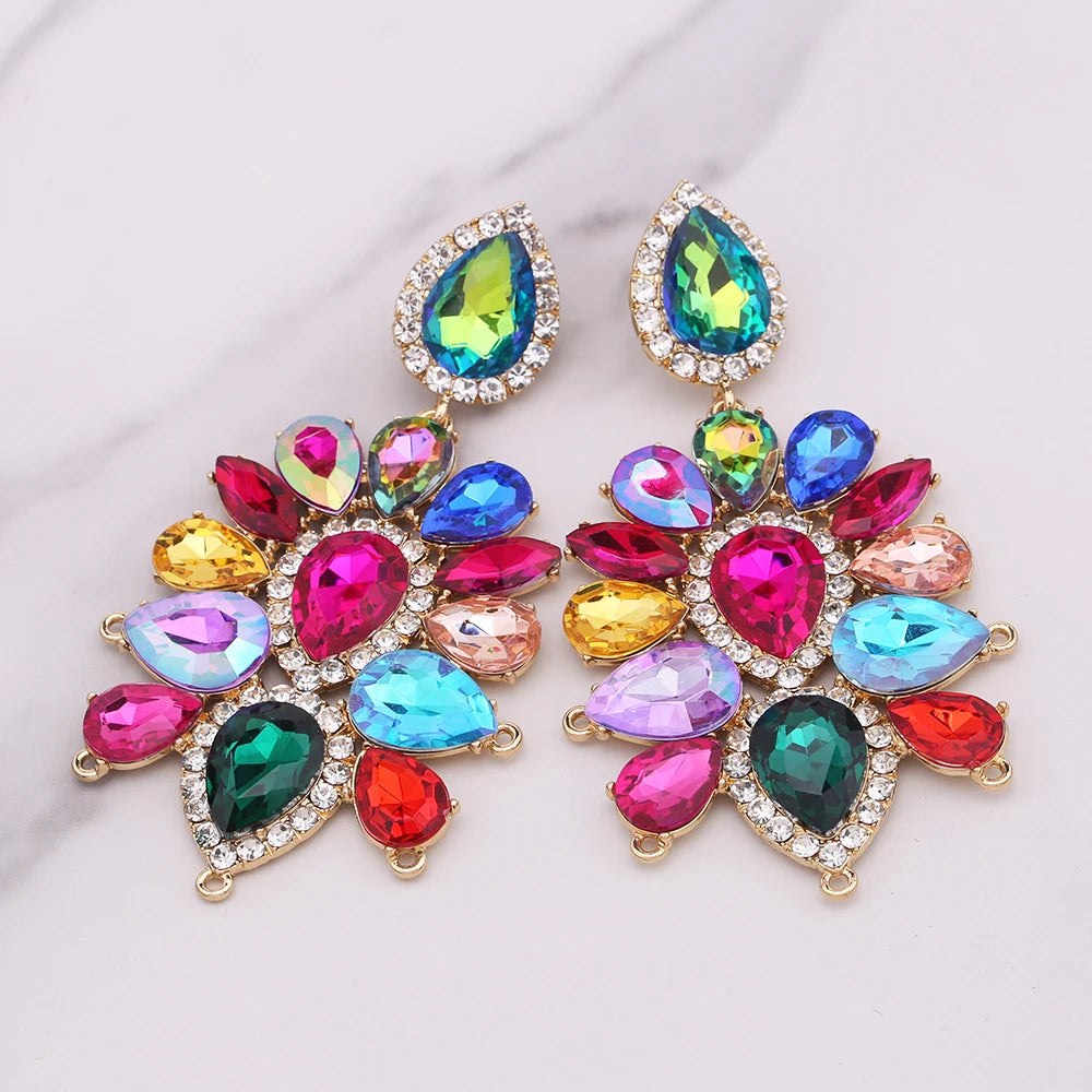 Boho Flower Tassel Earrings – Crystal Rhinestone Statement Jewelry for Women