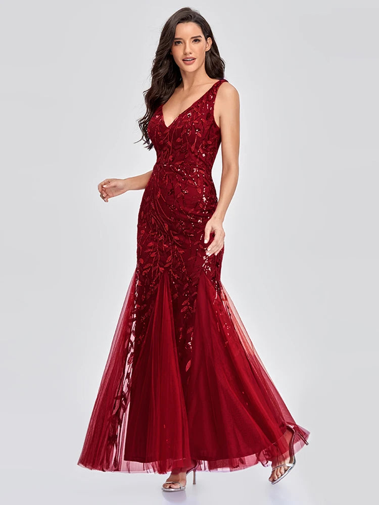 Glamorous Sleeveless V-Neck Tulle Sequin Mermaid Cocktail Dress for Unforgettable Nights