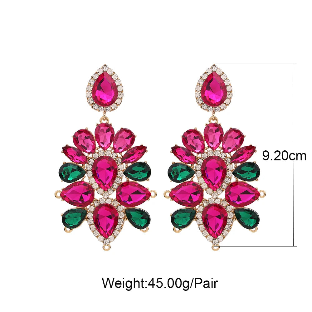 Boho Flower Tassel Earrings – Crystal Rhinestone Statement Jewelry for Women