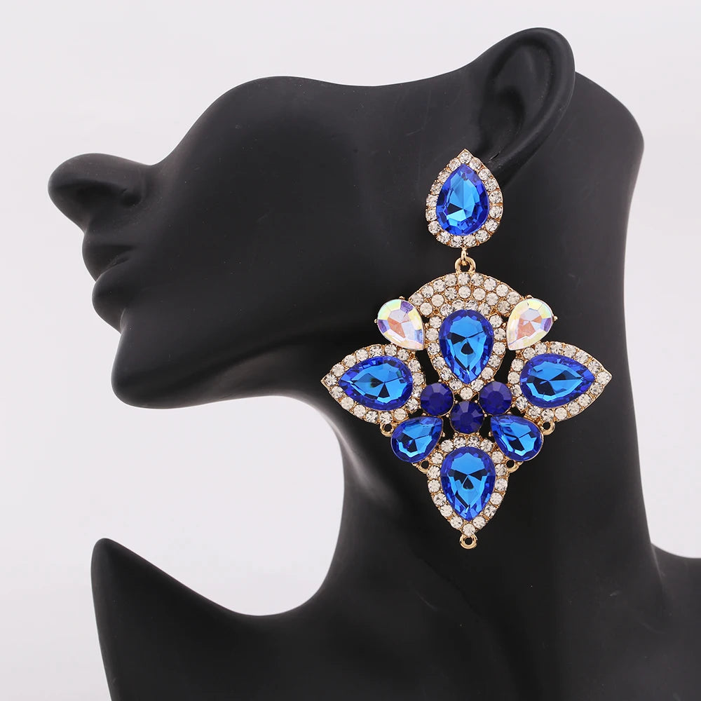 Boho Flower Tassel Earrings – Crystal Rhinestone Statement Jewelry for Women