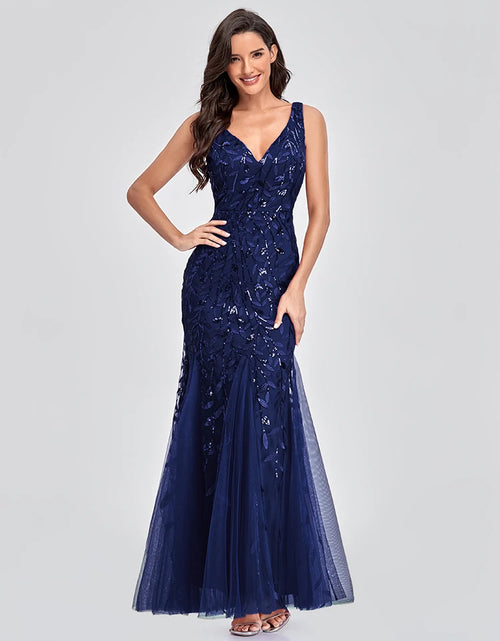 Load image into Gallery viewer, Glamorous Sleeveless V-Neck Tulle Sequin Mermaid Cocktail Dress for Unforgettable Nights
