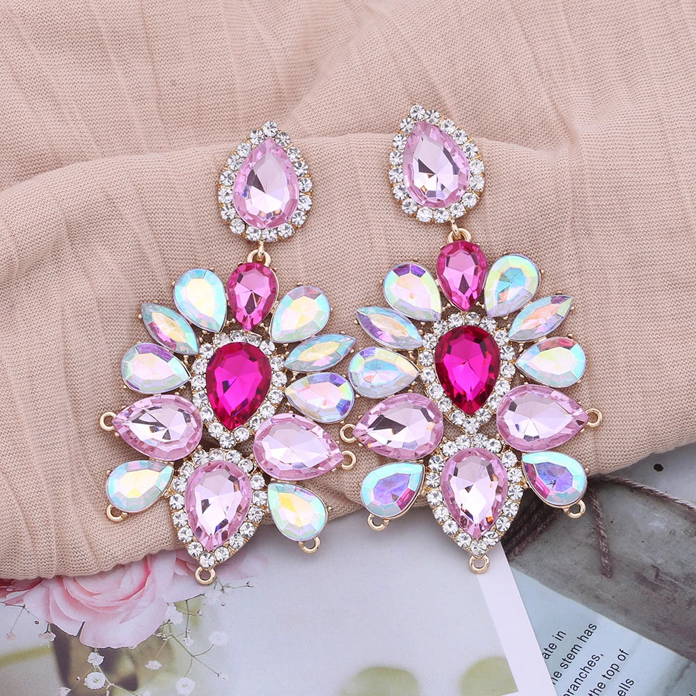 Boho Flower Tassel Earrings – Crystal Rhinestone Statement Jewelry for Women