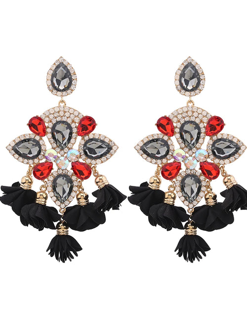 Load image into Gallery viewer, Boho Flower Tassel Earrings – Crystal Rhinestone Statement Jewelry for Women
