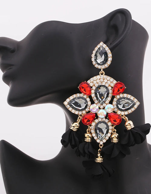 Load image into Gallery viewer, Boho Flower Tassel Earrings – Crystal Rhinestone Statement Jewelry for Women
