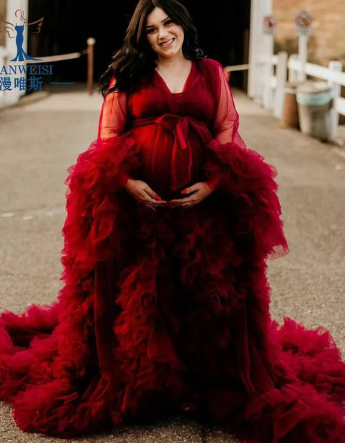 Load image into Gallery viewer, Celestial Glow: Starry Maternity Robe with Tiered Ruffles and Kimono Style
