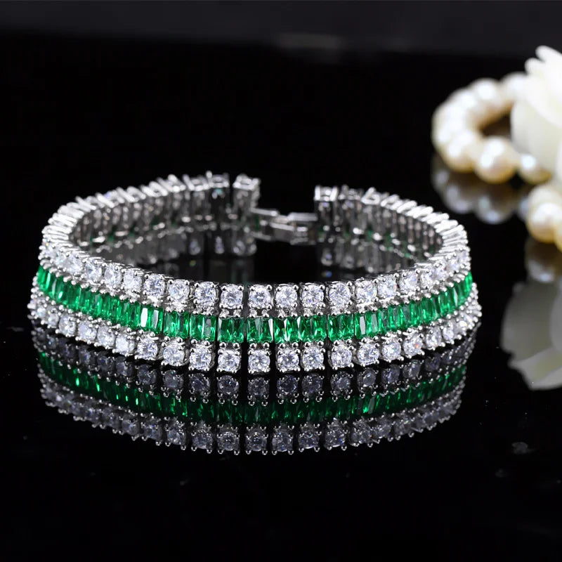 Sparkling Cubic Zirconia Geometric Link Chain Bracelet – Elegant Bridal & Party Jewelry for Women