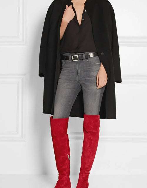 Load image into Gallery viewer, Winter Red Suede Over-The-Knee Boots – Stylish Round Toe, Thick Heels High Boots for Women
