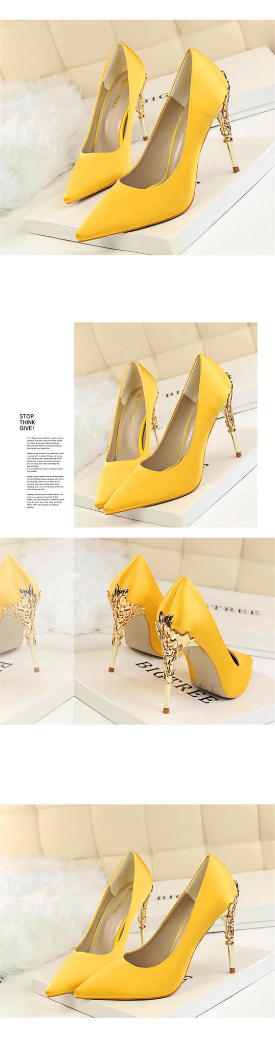 Elegant Metal Carved Heel Pumps – Silk Pointed Toe High Heels for Women