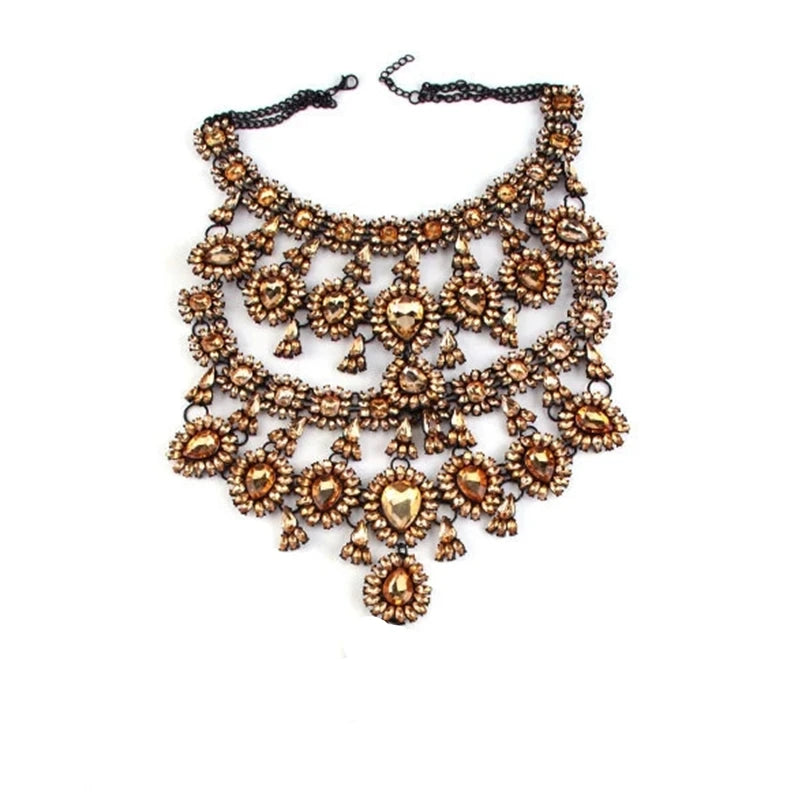 Multilayer Rhinestone Chunky Chain Heavy Crystal Choker Statement Necklaces for Women Charm Pendant Jewelry