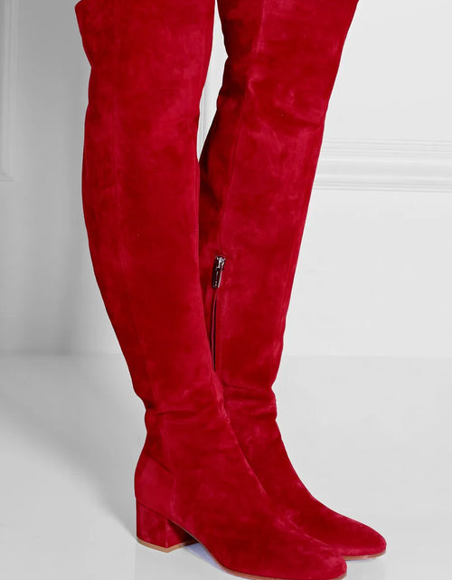 Load image into Gallery viewer, Winter Red Suede Over-The-Knee Boots – Stylish Round Toe, Thick Heels High Boots for Women
