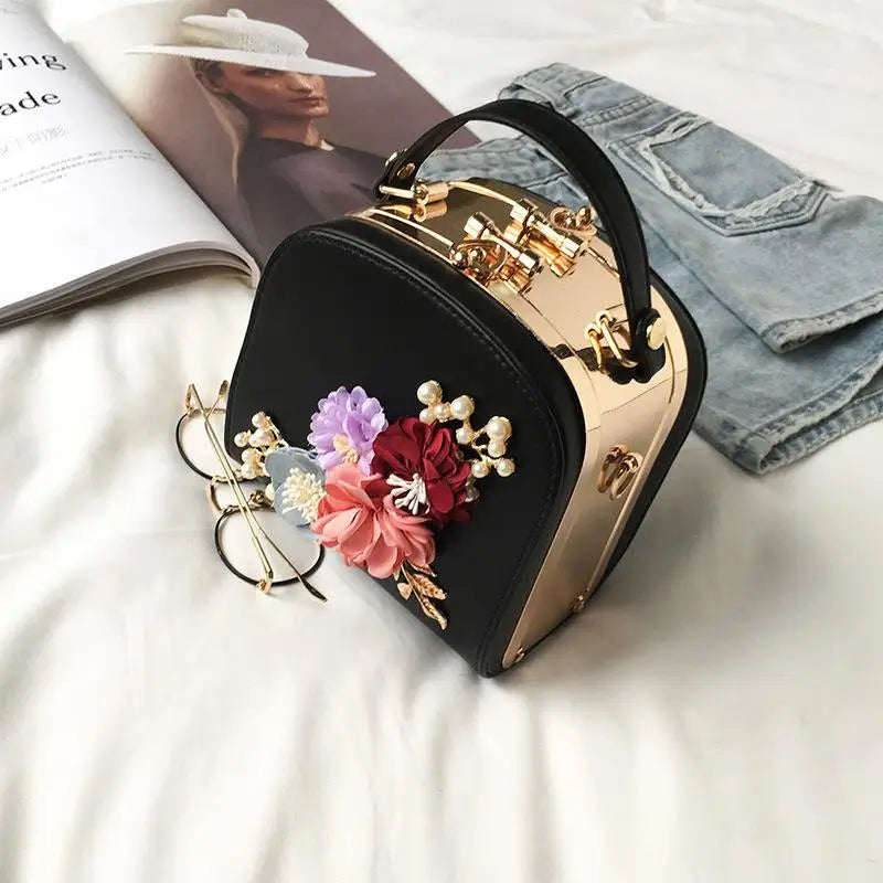 Elegant Flower Metal Clip Square Bag – Fashionable Shoulder Handbag for Dinners & Events