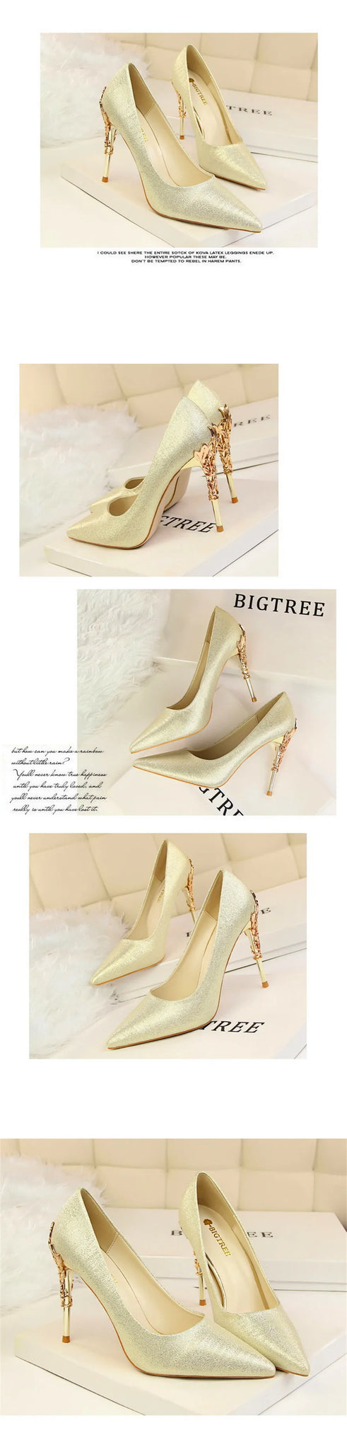 Elegant Metal Carved Heel Pumps – Silk Pointed Toe High Heels for Women