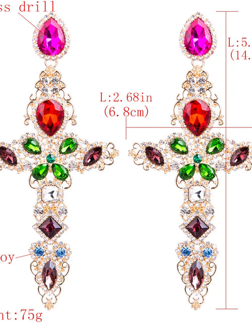 Load image into Gallery viewer, Baroque Large Cross Earrings – Luxury Rhinestone Dangle Earrings for Women
