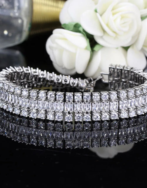 Load image into Gallery viewer, Sparkling Cubic Zirconia Geometric Link Chain Bracelet – Elegant Bridal &amp; Party Jewelry for Women
