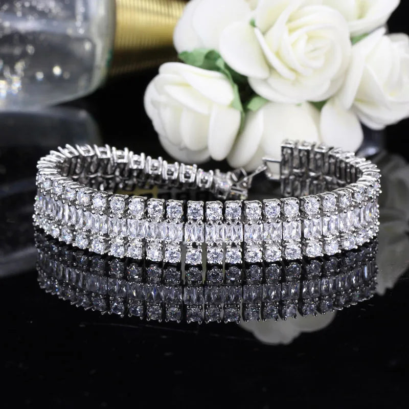 Sparkling Cubic Zirconia Geometric Link Chain Bracelet – Elegant Bridal & Party Jewelry for Women