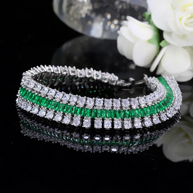 Sparkling Cubic Zirconia Geometric Link Chain Bracelet – Elegant Bridal & Party Jewelry for Women