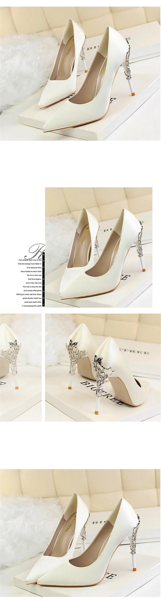 Elegant Metal Carved Heel Pumps – Silk Pointed Toe High Heels for Women