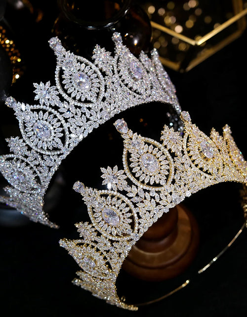 Load image into Gallery viewer, Regal Elegance Luxury Bridal Crown – Cubic Zirconia Crystal Queen Tiara for Weddings &amp; Prom
