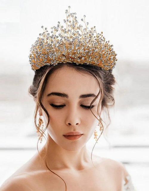 Load image into Gallery viewer, Luxury Wedding Jewelry Set – Bridal Headwear Crown, Necklace, and Earrings with AB Color Crystal Rhinestone, Handmade Unique Bridal Jewelry Sets
