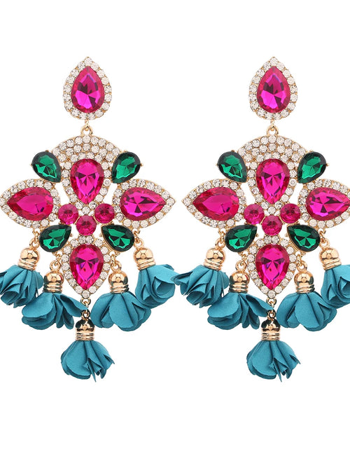 Load image into Gallery viewer, Boho Flower Tassel Earrings – Crystal Rhinestone Statement Jewelry for Women
