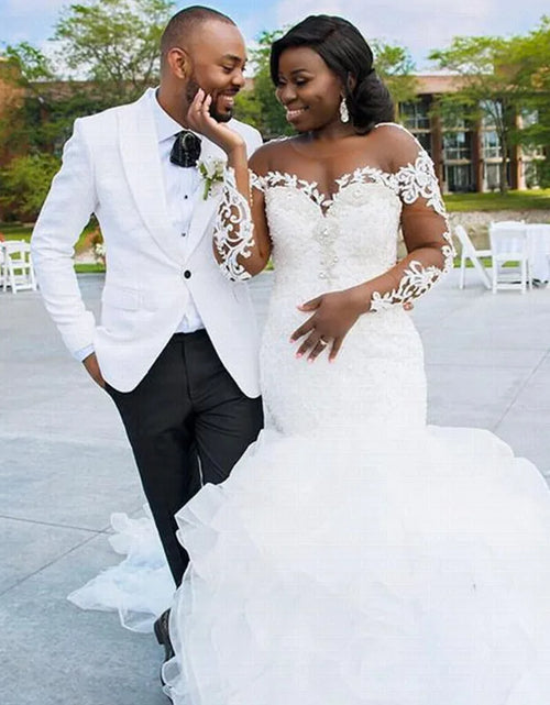 Load image into Gallery viewer, Elegant African Mermaid Wedding Dress – Cheerful Ruffles &amp; Long Train Plus-Size Bridal Gown
