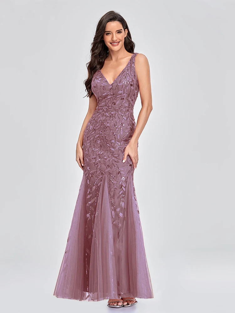 Glamorous Sleeveless V-Neck Tulle Sequin Mermaid Cocktail Dress for Unforgettable Nights