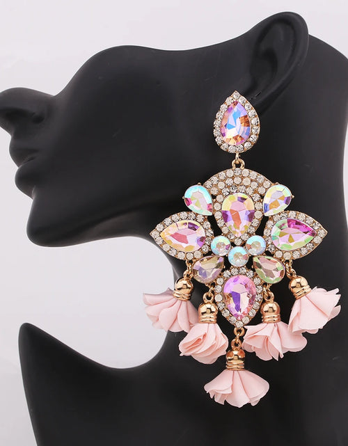 Load image into Gallery viewer, Boho Flower Tassel Earrings – Crystal Rhinestone Statement Jewelry for Women
