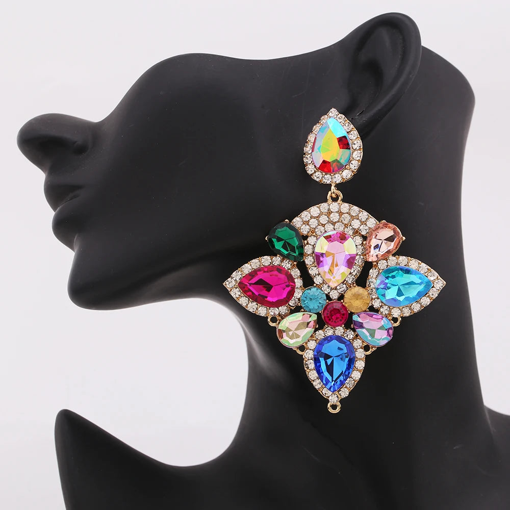 Boho Flower Tassel Earrings – Crystal Rhinestone Statement Jewelry for Women