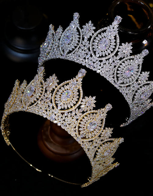 Load image into Gallery viewer, Regal Elegance Luxury Bridal Crown – Cubic Zirconia Crystal Queen Tiara for Weddings &amp; Prom
