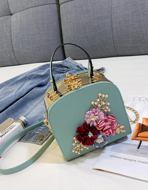 Load image into Gallery viewer, Elegant Flower Metal Clip Square Bag – Fashionable Shoulder Handbag for Dinners &amp; Events
