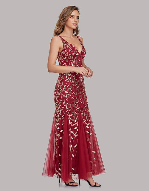 Load image into Gallery viewer, Glamorous Sleeveless V-Neck Tulle Sequin Mermaid Cocktail Dress for Unforgettable Nights
