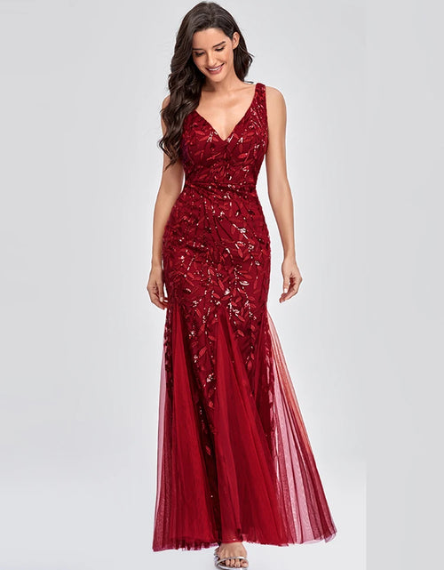 Load image into Gallery viewer, Glamorous Sleeveless V-Neck Tulle Sequin Mermaid Cocktail Dress for Unforgettable Nights
