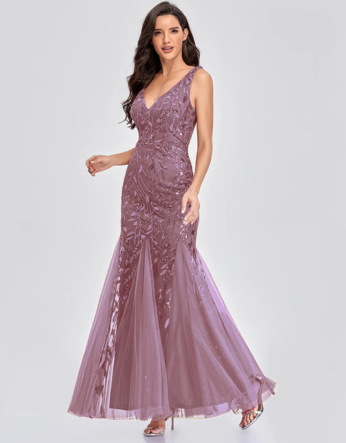 Load image into Gallery viewer, Glamorous Sleeveless V-Neck Tulle Sequin Mermaid Cocktail Dress for Unforgettable Nights
