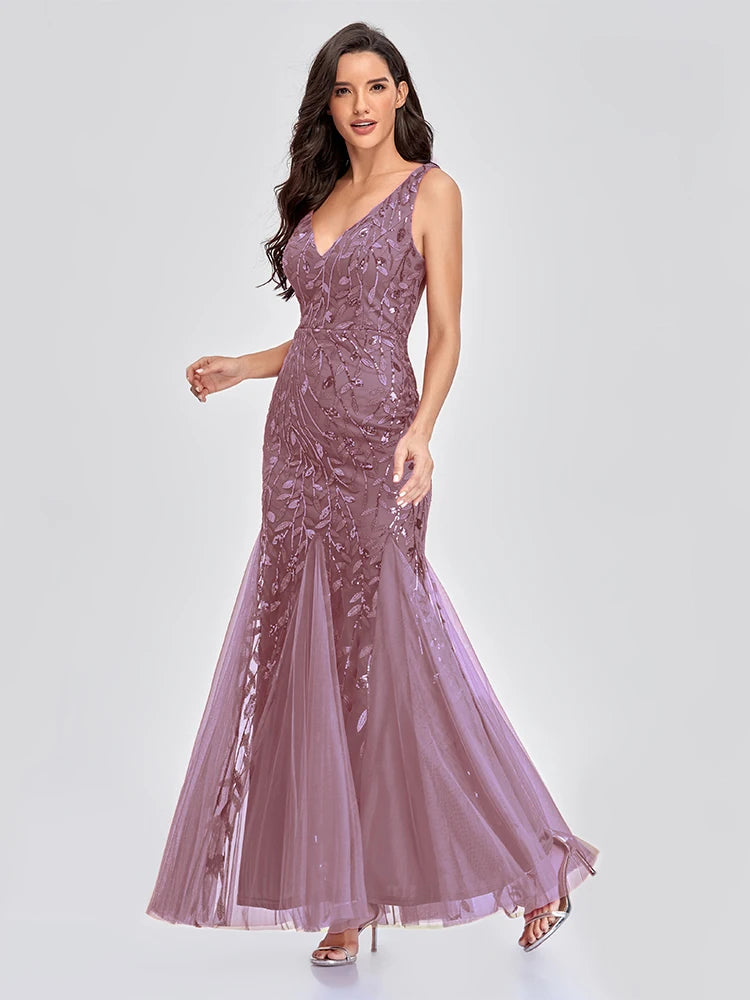 Glamorous Sleeveless V-Neck Tulle Sequin Mermaid Cocktail Dress for Unforgettable Nights