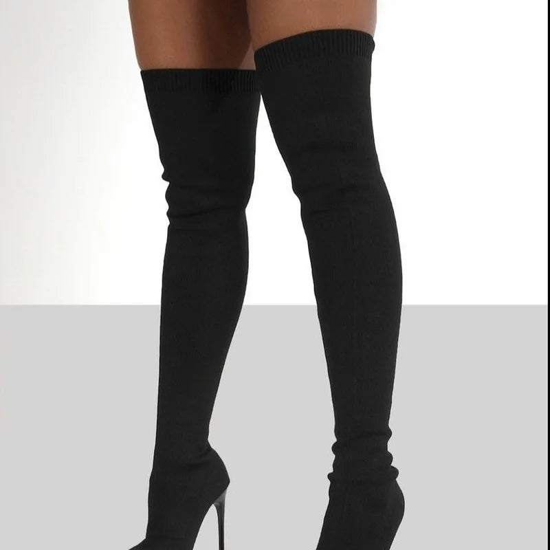 Sleek & Stretchy: Over-the-Knee High Heel Sock Boots for Effortless Glam