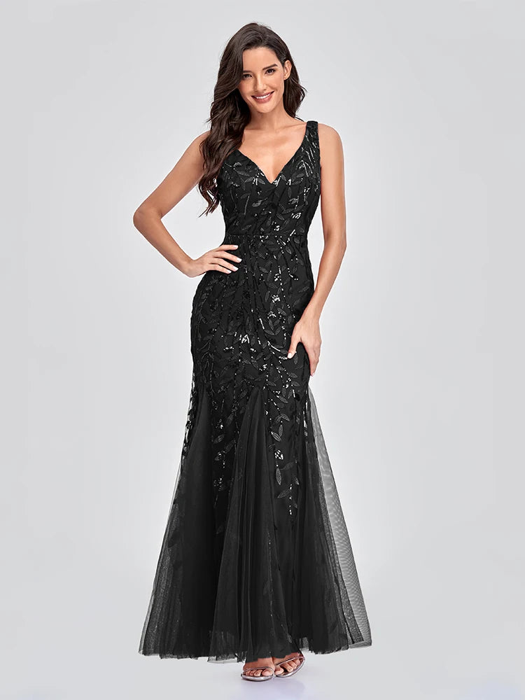 Glamorous Sleeveless V-Neck Tulle Sequin Mermaid Cocktail Dress for Unforgettable Nights