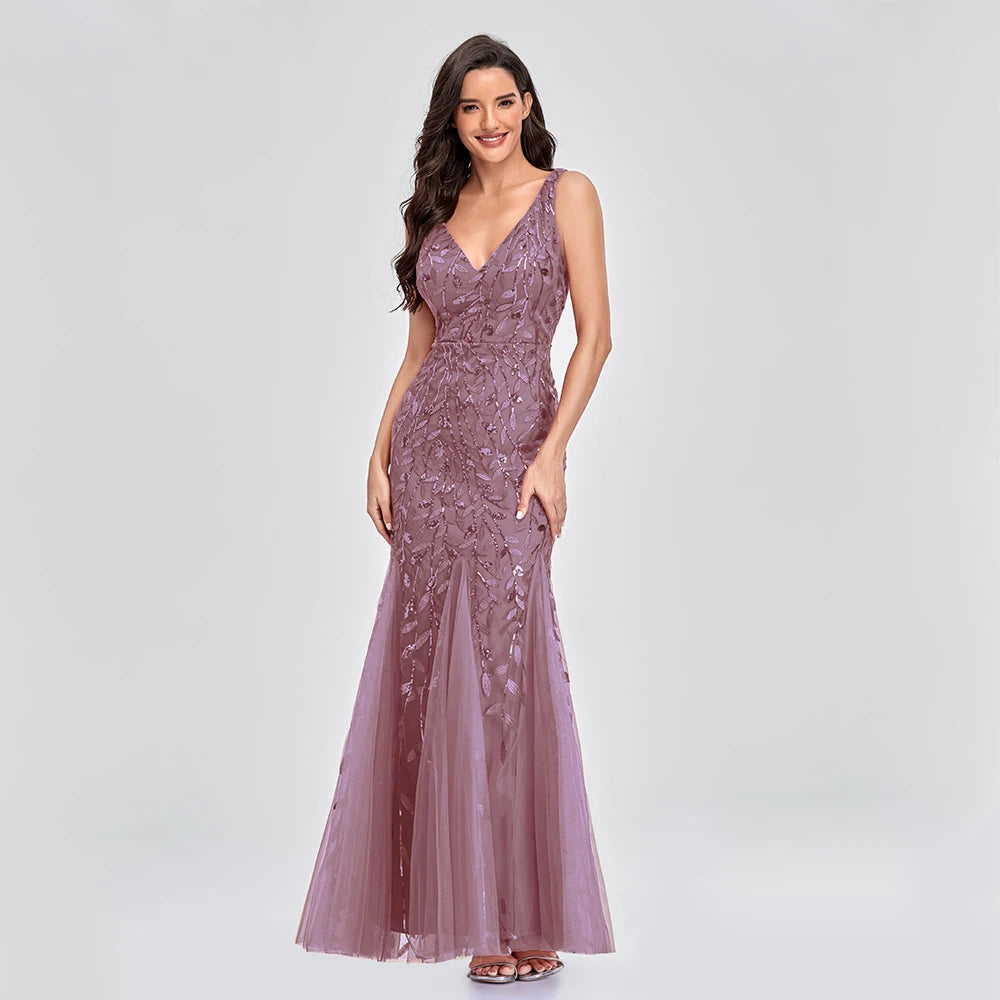 Glamorous Sleeveless V-Neck Tulle Sequin Mermaid Cocktail Dress for Unforgettable Nights