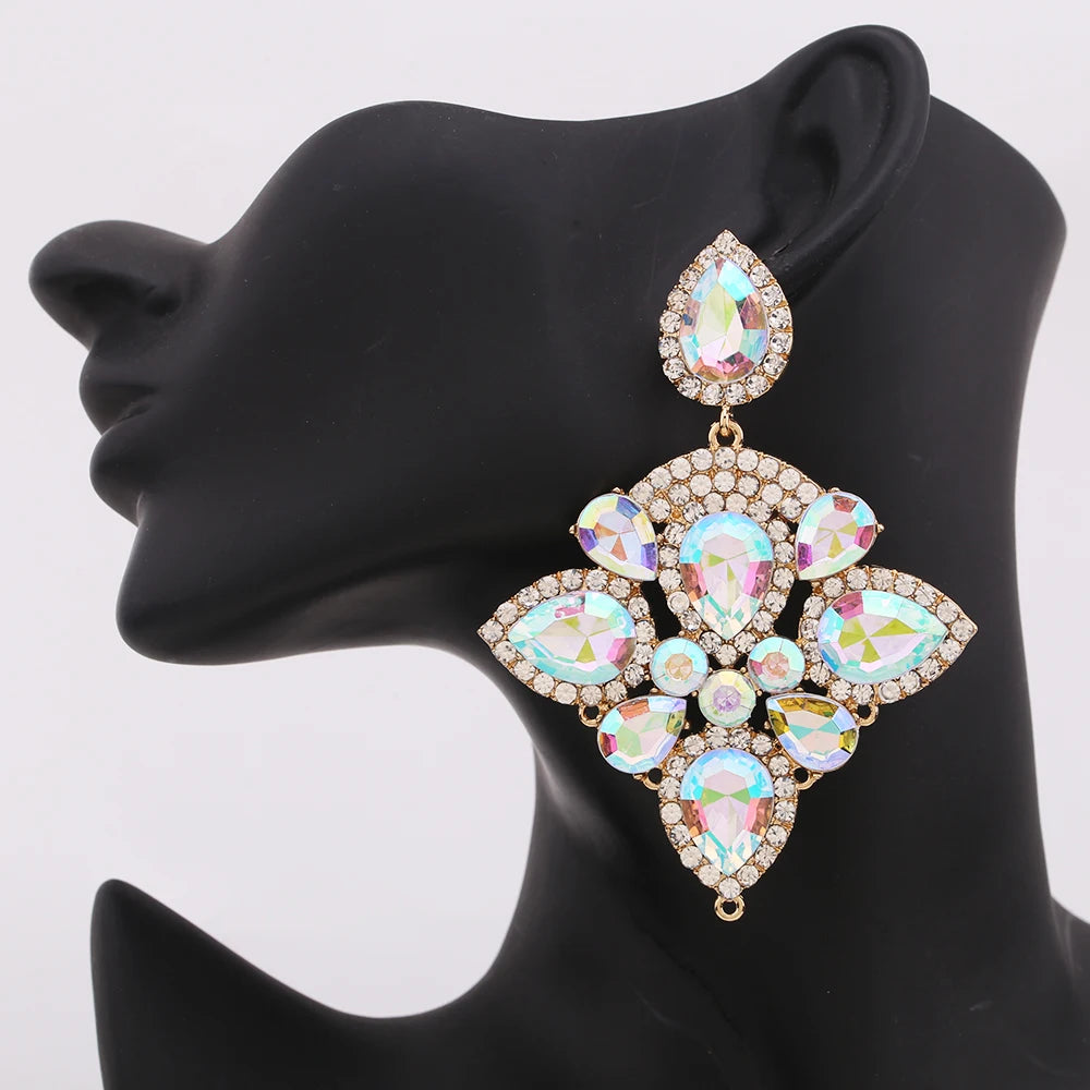 Boho Flower Tassel Earrings – Crystal Rhinestone Statement Jewelry for Women