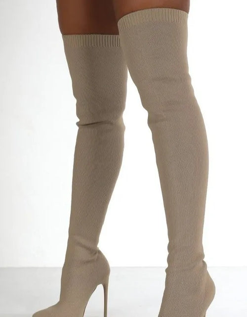 Load image into Gallery viewer, Sleek &amp; Stretchy: Over-the-Knee High Heel Sock Boots for Effortless Glam
