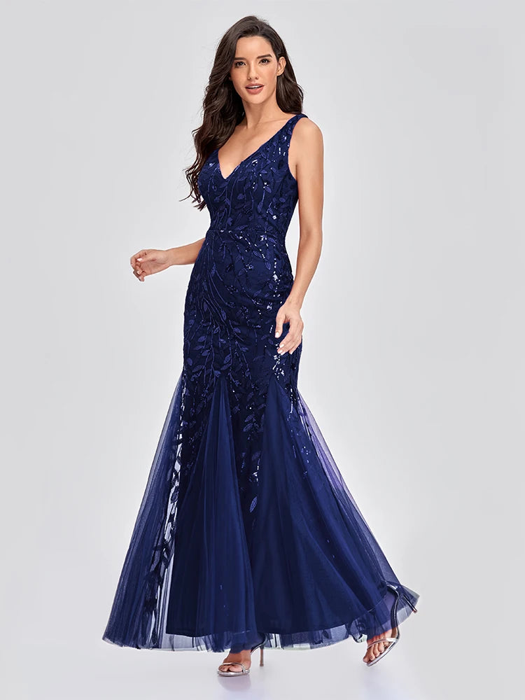 Glamorous Sleeveless V-Neck Tulle Sequin Mermaid Cocktail Dress for Unforgettable Nights