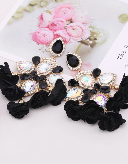 Load image into Gallery viewer, Boho Flower Tassel Earrings – Crystal Rhinestone Statement Jewelry for Women
