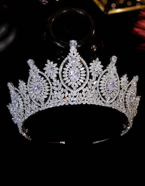 Load image into Gallery viewer, Regal Elegance Luxury Bridal Crown – Cubic Zirconia Crystal Queen Tiara for Weddings &amp; Prom
