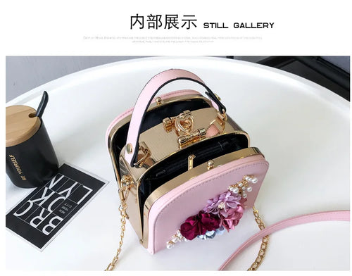 Load image into Gallery viewer, Elegant Flower Metal Clip Square Bag – Fashionable Shoulder Handbag for Dinners &amp; Events
