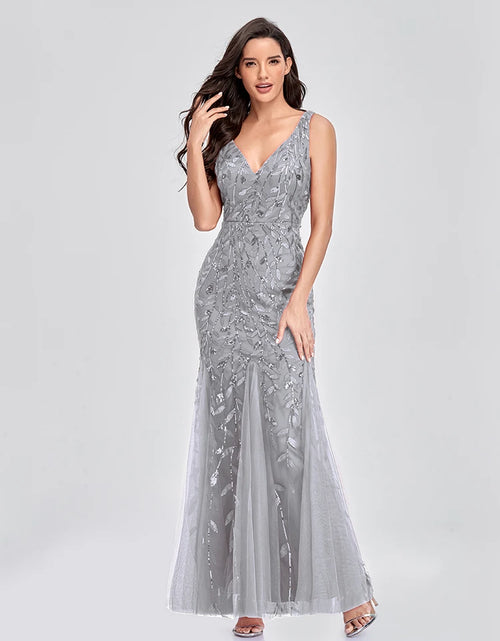 Load image into Gallery viewer, Glamorous Sleeveless V-Neck Tulle Sequin Mermaid Cocktail Dress for Unforgettable Nights
